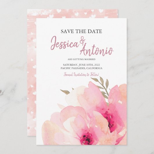 Roze blush Waterverf pony Save the Date Wedding (Voorkant / Achterkant)