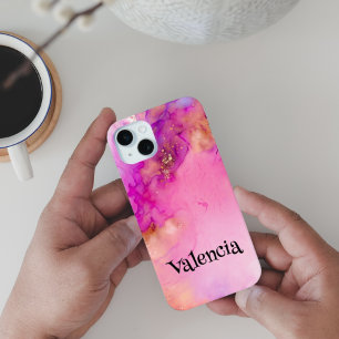 Roze Blush Waterverf Romance Gepersonaliseerde naa iPhone 15 Mini Hoesje