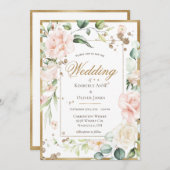 Roze Blush Waterverf Romantic Floral Wedding Kaart (Voorkant / Achterkant)