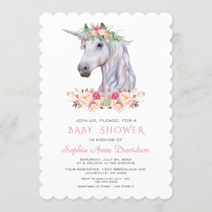 Roze Blush Waterverf Unicorn Girl Baby shower Kaart
