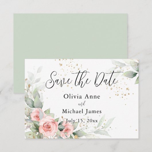 Roze Blush Waterverfrozen Opslaan van de Datum Save The Date (Voorkant / Achterkant)