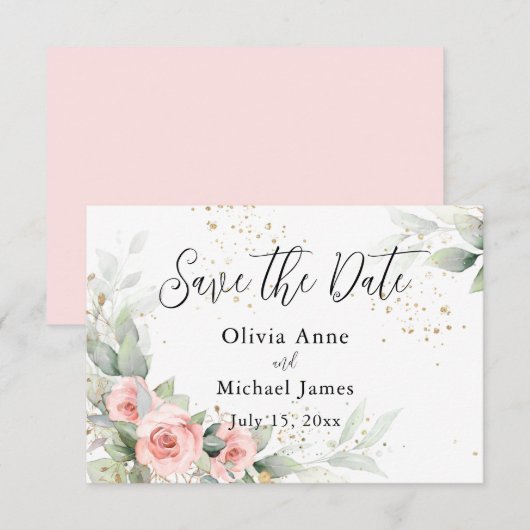 Roze Blush Waterverfrozen Opslagdatum Save The Date (Voorkant / Achterkant)