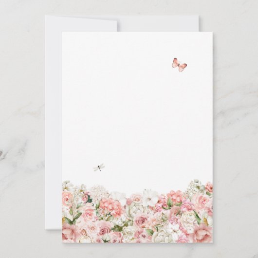 Roze Blush White Floral Butterfly Quinceanera Kaart (Achterkant)