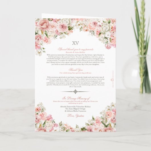 Roze Blush White Floral Butterfly Quinceanera Programma (Achterkant)