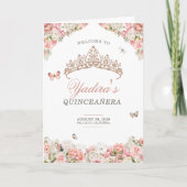 Roze Blush White Floral Butterfly Quinceanera Programma (Voorkant)