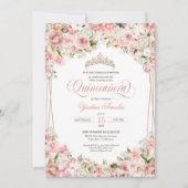 Roze Blush White Flowers Elegant Quinceañera Kaart (Voorkant)