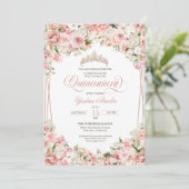 Roze Blush White Flowers Elegant Quinceañera Kaart (Staand voorkant)