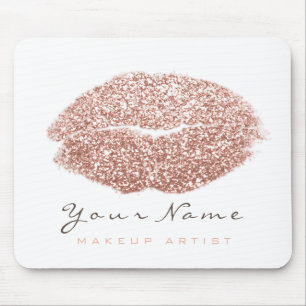 Roze Blush White glitter Name Makeup Lips Kiss Muismat