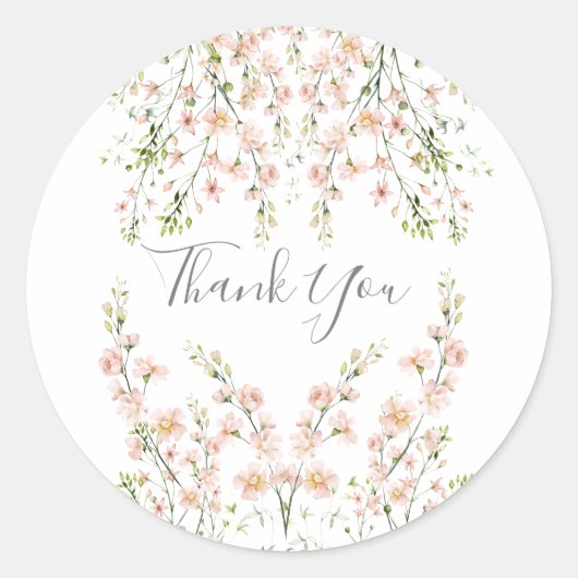 Roze Blush wilde bloemen Elegant Floral Hartelijk  Ronde Sticker (Voorkant)