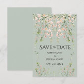 Roze Blush Wilde Bloemen Salie Groene Trouwdag Save The Date (Voorkant / Achterkant)