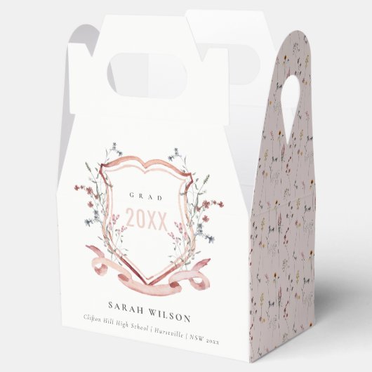 Roze blush Wilde Waterverf Crest Afstuderen Bedankdoosjes (Geopend)