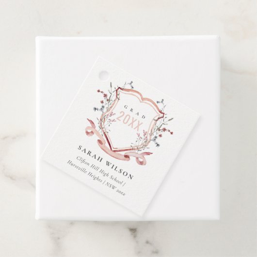 Roze blush Wilde Waterverf Crest Afstuderen Bedankjes Labels (In situ)