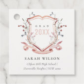 Roze blush Wilde Waterverf Crest Afstuderen Bedankjes Labels (Voorkant)