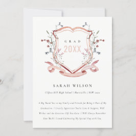 Roze blush Wilde Waterverf Crest Afstuderen Bedankkaart