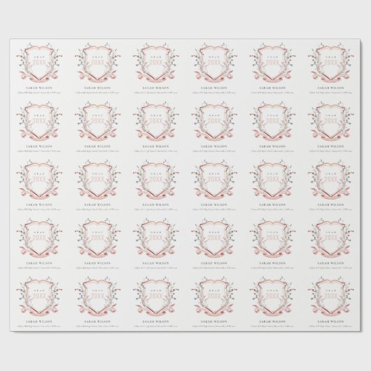 Roze blush Wilde Waterverf Crest Afstuderen Cadeaupapier (Vlak)