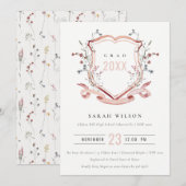 Roze blush Wilde Waterverf Crest Afstuderen Kaart (Voorkant / Achterkant)