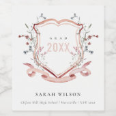 Roze blush Wilde Waterverf Crest Afstuderen Wijn Etiket (Enkel label)