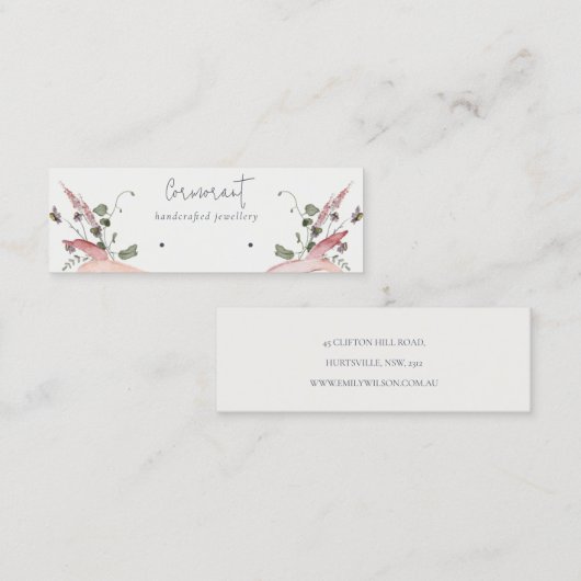 Roze blush Wildflower Lijn met lintstop Holder Mini Visitekaartje (Voorkant / Achterkant)