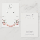 Roze blush Wildflower Ribbon Logo Earning Ketting Visitekaartje (Voorkant / Achterkant)