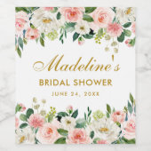 Roze Blush Wit Bloemen Goud Vrijgezellenfeest Wijn Etiket (Enkel label)