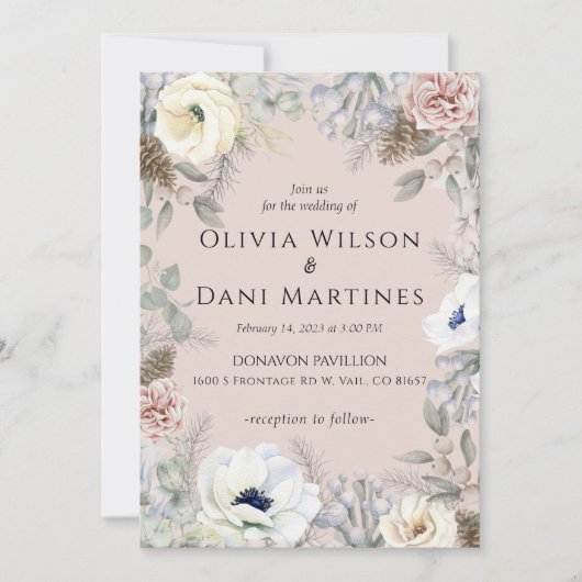 Roze Blush Wit Bloemen Natuur Bruiloft Uitnodiging (Voorkant)