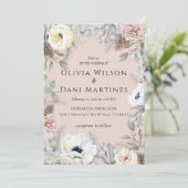 Roze Blush Wit Bloemen Natuur Bruiloft Uitnodiging (Staand voorkant)