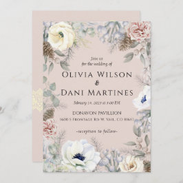 Roze Blush Wit Bloemen Natuur Bruiloft Uitnodiging