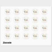 Roze Blush Wit Goud Bloemen Bruiloft Dank u Ronde Sticker (Vel)