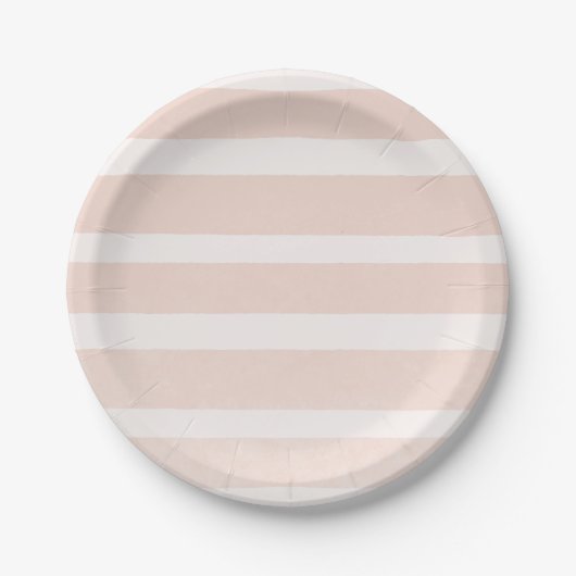 Roze Blush & Wit Moderne Chic Stripes Papieren Bordje (Voorkant)