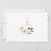 Roze Blush Witte Bloem Foto Meisje Doop Kaart (Achterkant)