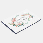 Roze Blush Witte Bloemen Groene Lijst bruiloft Gastenboek (Hoek)