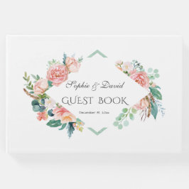 Roze Blush Witte Bloemen Groene Lijst bruiloft Gastenboek