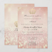 Roze BlushGlitter Koninklijke Glitter 16e Trouwda Kaart (Voorkant / Achterkant)