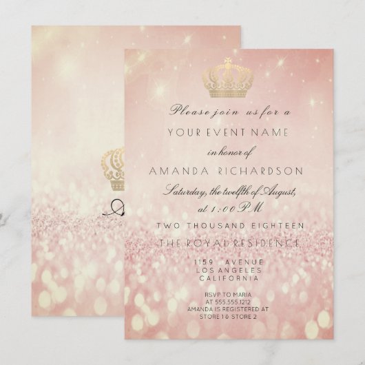 Roze BlushGlitter  Koninklijke Kroon Glitter 16e B Kaart (Voorkant / Achterkant)