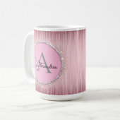 Roze BlushGlitterend Monogram Koffiemok (Voorkant links)