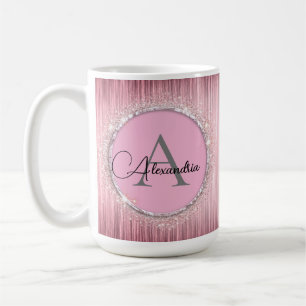 Roze BlushGlitterend Monogram Koffiemok