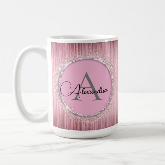 Roze BlushGlitterend Monogram Koffiemok (Links)