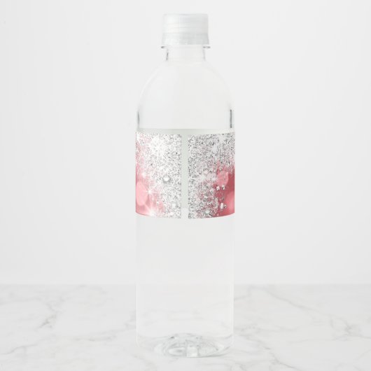 Roze Bo Ho Silver Sparking Glitter Sweet 16 Waterfles Etiket (Achterkant)