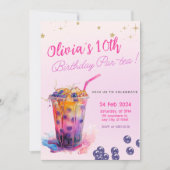 Roze Boba Tea Meisje Verjaardag Party Uitnodiging (Voorkant)