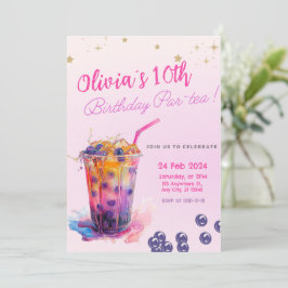 Roze Boba Tea Meisje Verjaardag Party Uitnodiging 