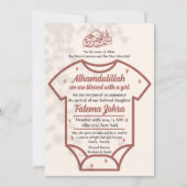 Roze Bodysuit Baby Meisje Moslim Geboorteaankondig Kaart (Voorkant)