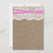 Roze boe Rustic Burlap & Lace Verloving Shower Kaart (Achterkant)