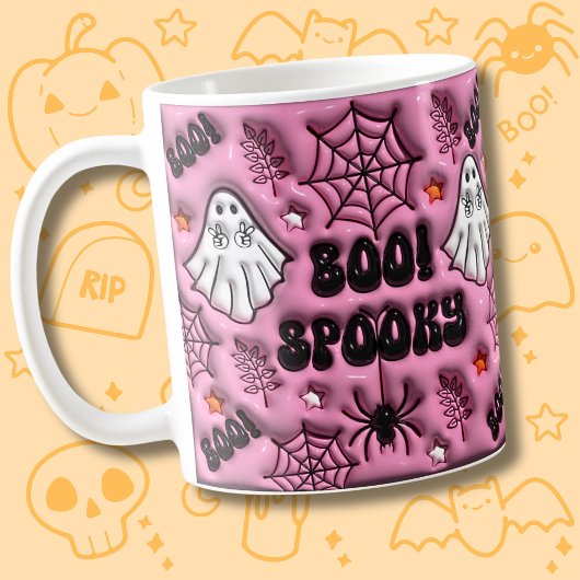 Roze Boe! Spooky 3D Effect Spider Web Ghost Koffiemok