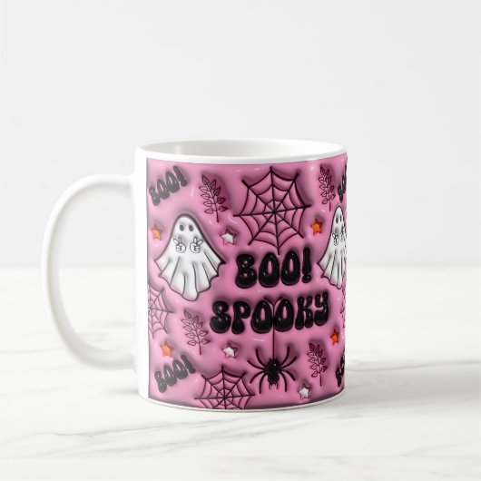 Roze Boe! Spooky 3D Effect Spider Web Ghost Koffiemok (Links)