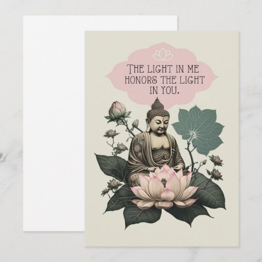 Roze boeddha en bloem-Kaart Feestdagenkaart (Voorkant / Achterkant)