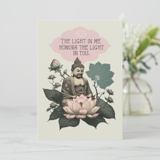 Roze boeddha en bloem-Kaart Feestdagenkaart (Staand voorkant)