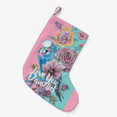 Roze boedgie floral Mint-dames kerstaking Kleine Kerstsok (Voorkant (Hangend))