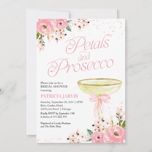 Roze boeg bloemblaadjes en Prosecco Vrijgezellenfe Kaart (Voorkant)