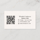 Roze boeg bloemen beige crème qr code visitekaartje (Achterkant)