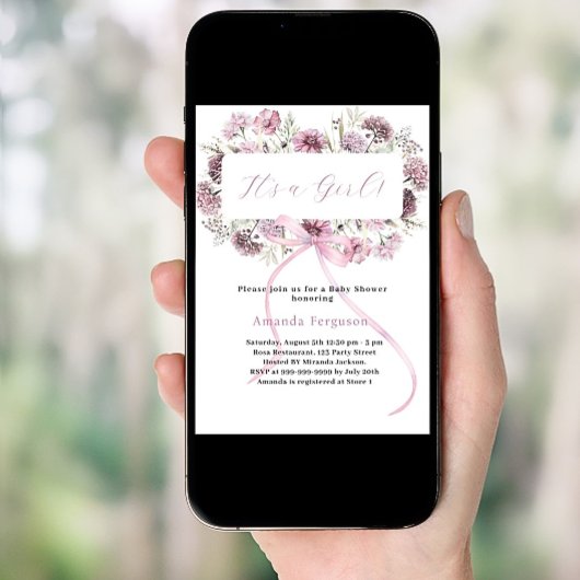 Roze boeg bloemen het is een meisje Baby shower Kaart